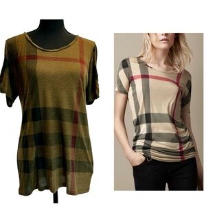 Burberry Brit authentic green plaid Nova check short sleeve T-shirt scoop neck S